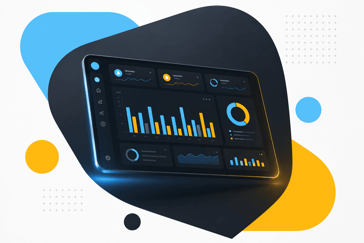 WriteNow analytics dashboard on a brand-styled canvas